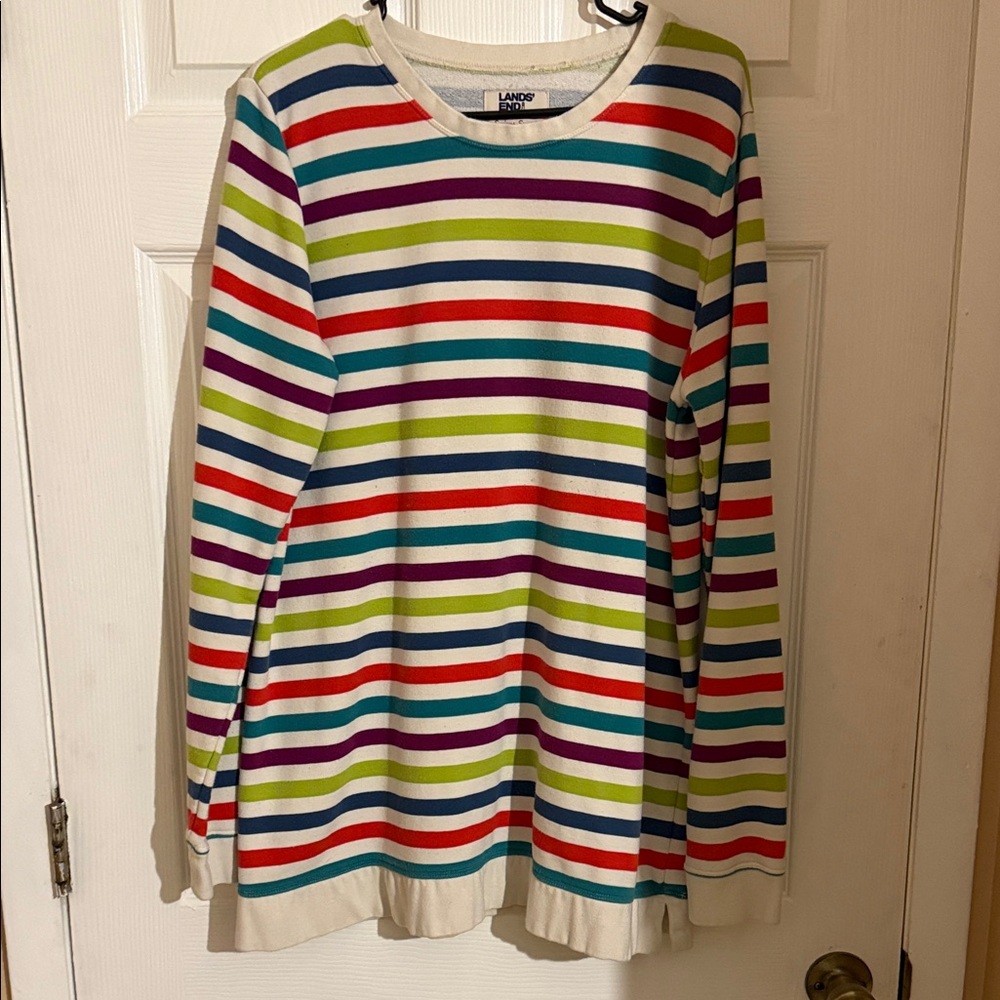 Lands' End Multicolor Striped Crew Neck Sweater